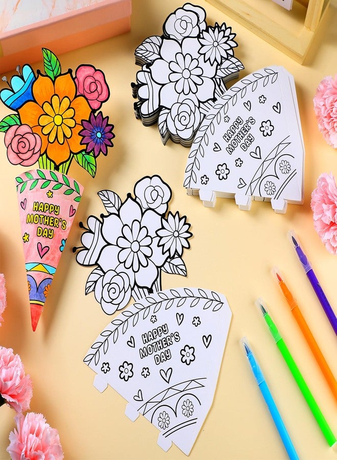 ReliThick 50 Pcs Color Your Own Bouquet DIY Coloring Mother's Day Crafts Gift for Mom Fun Home Activities - Image 4